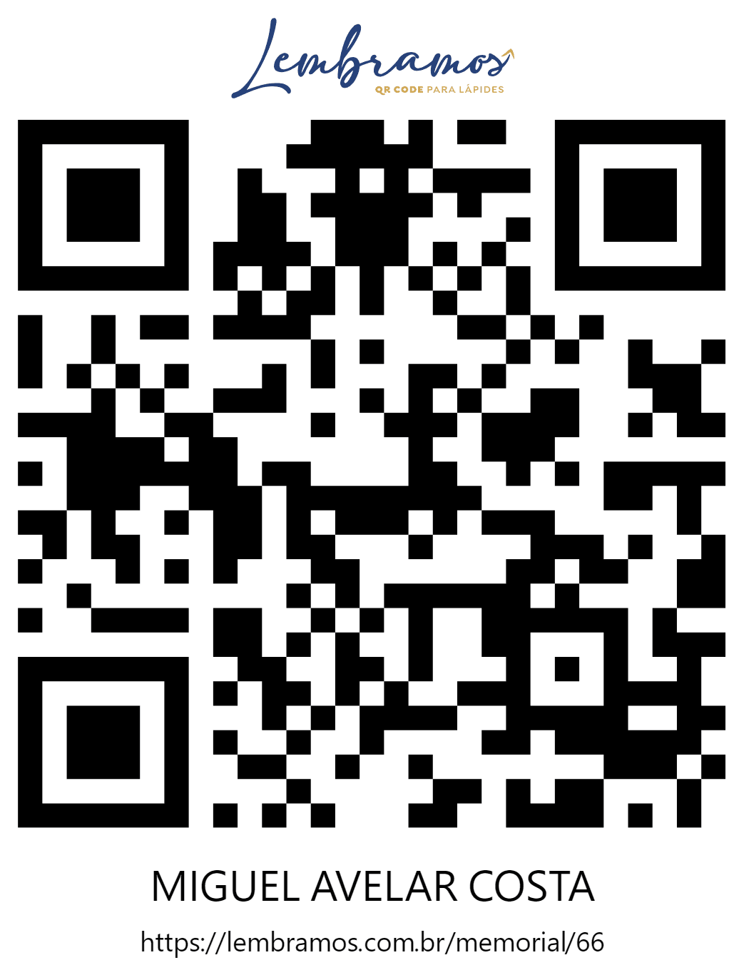 QR Code de demonstração de memorial online lembramos, de Miguel Avelar Costa. Criado pela Lembramos.com.br